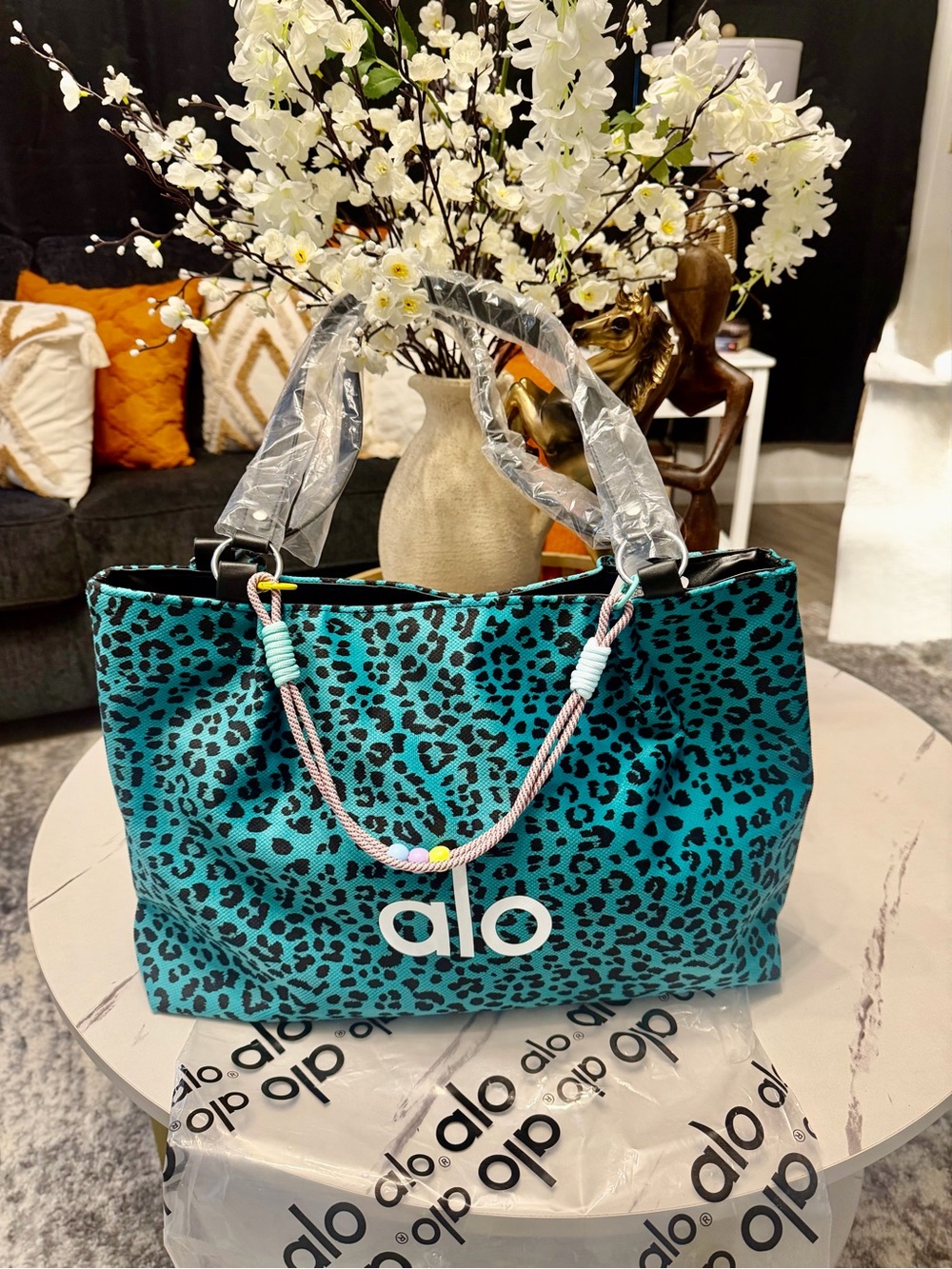 ALO Yoga Teal Leopard Print Tote